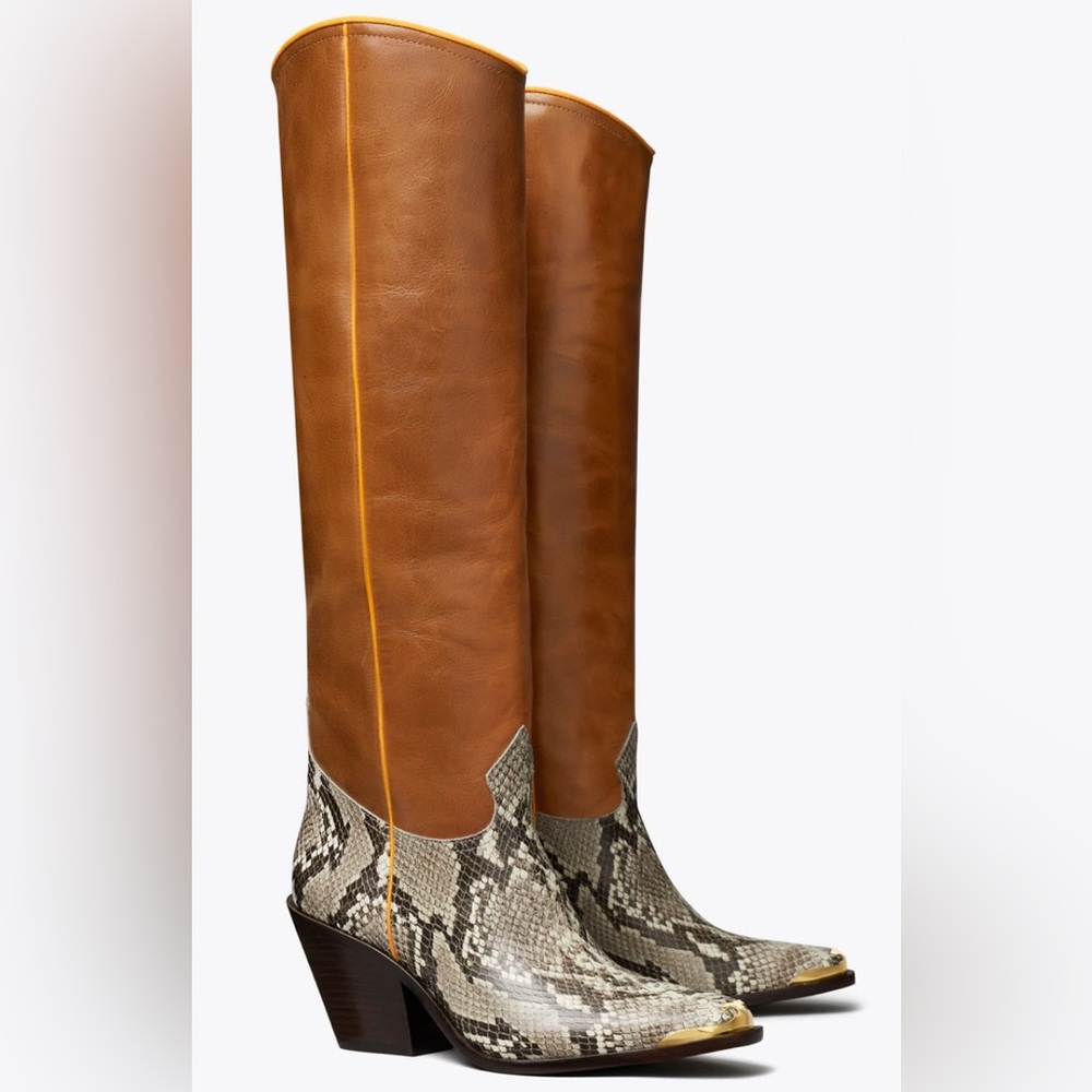 Tory Burch WESTERN KNEE HIGH PULL ON BROWN /
SNAKE Leather Boots 36.5 RARE - Picture 11 of 11